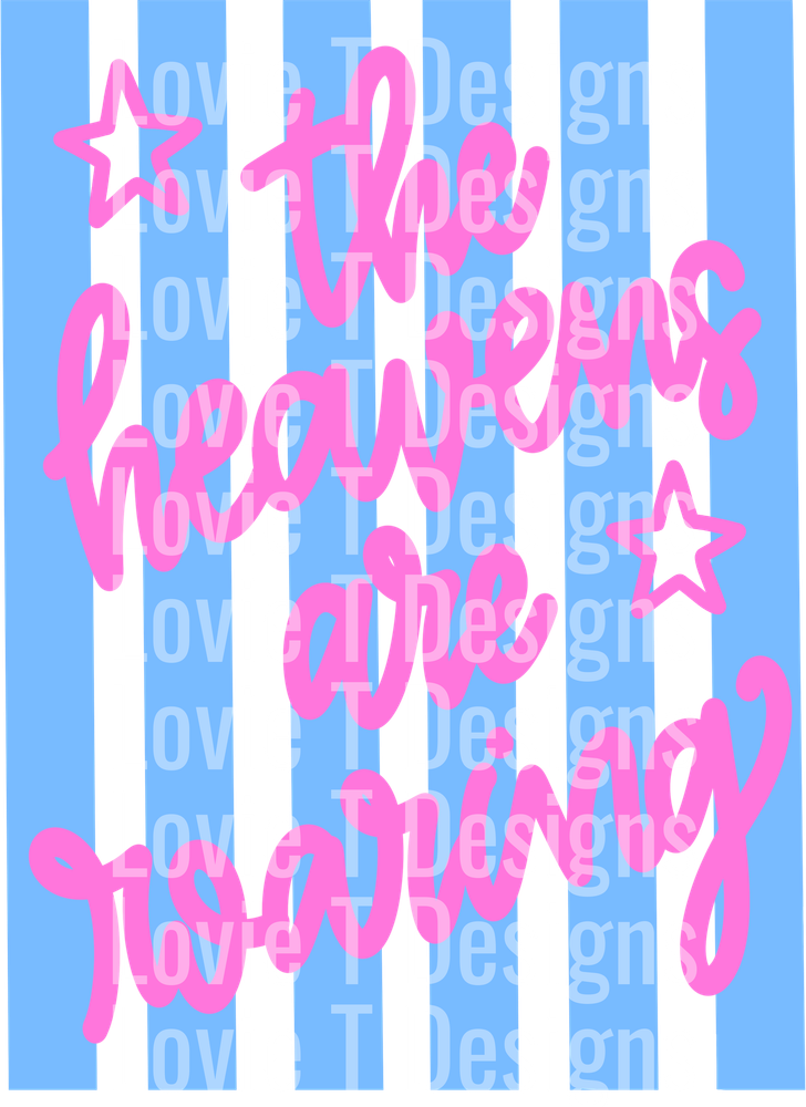 The Hearts Are Leaving Pink Script on Blue Stripes