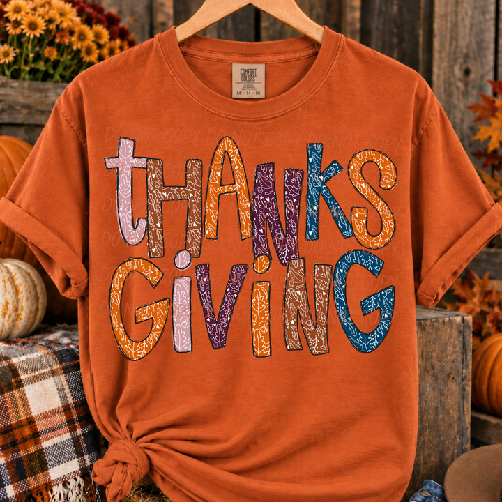 Thanksgiving DTF transfer shown on apparel