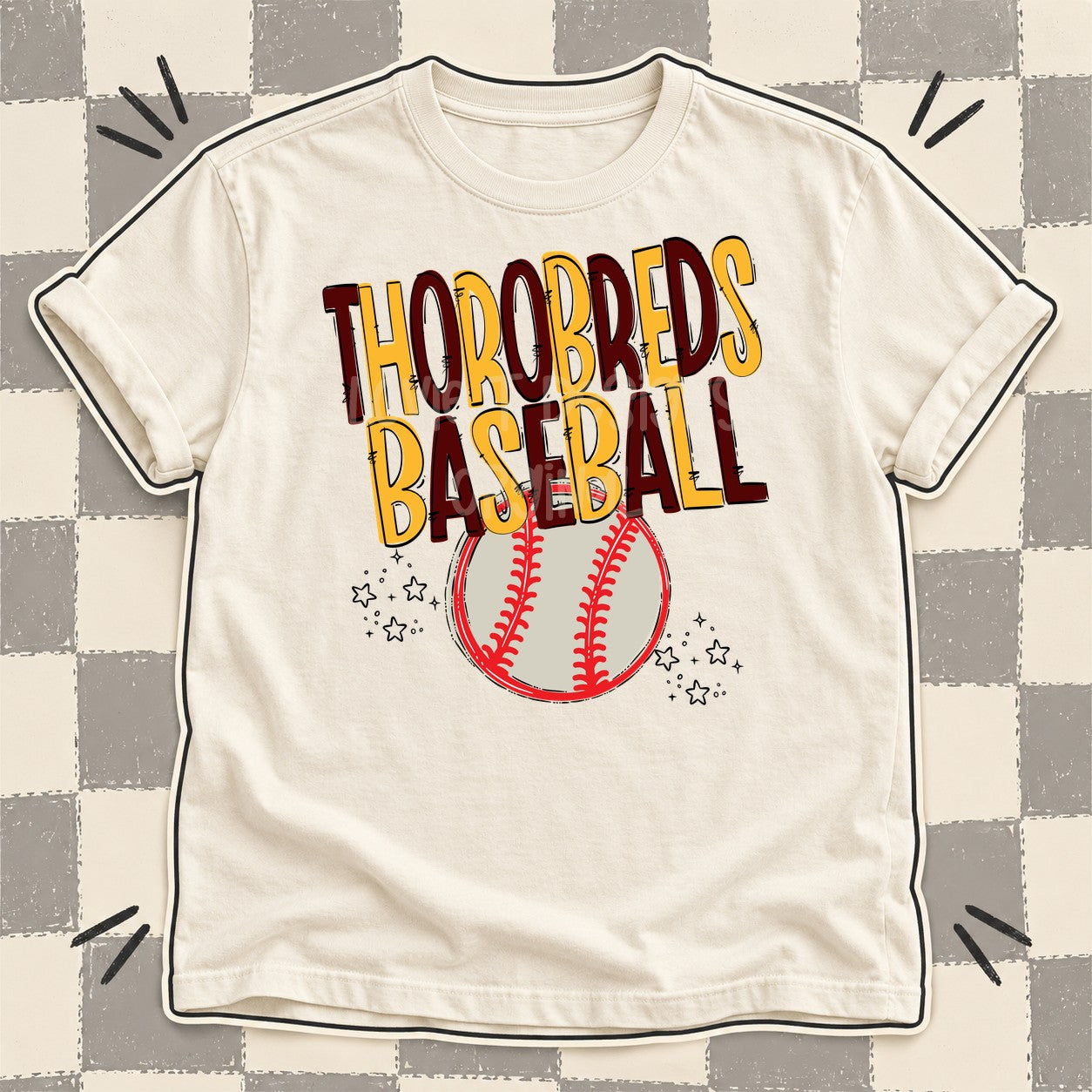Team Go Baseball Mascots Thorobreds Maroon Yellow Gold design