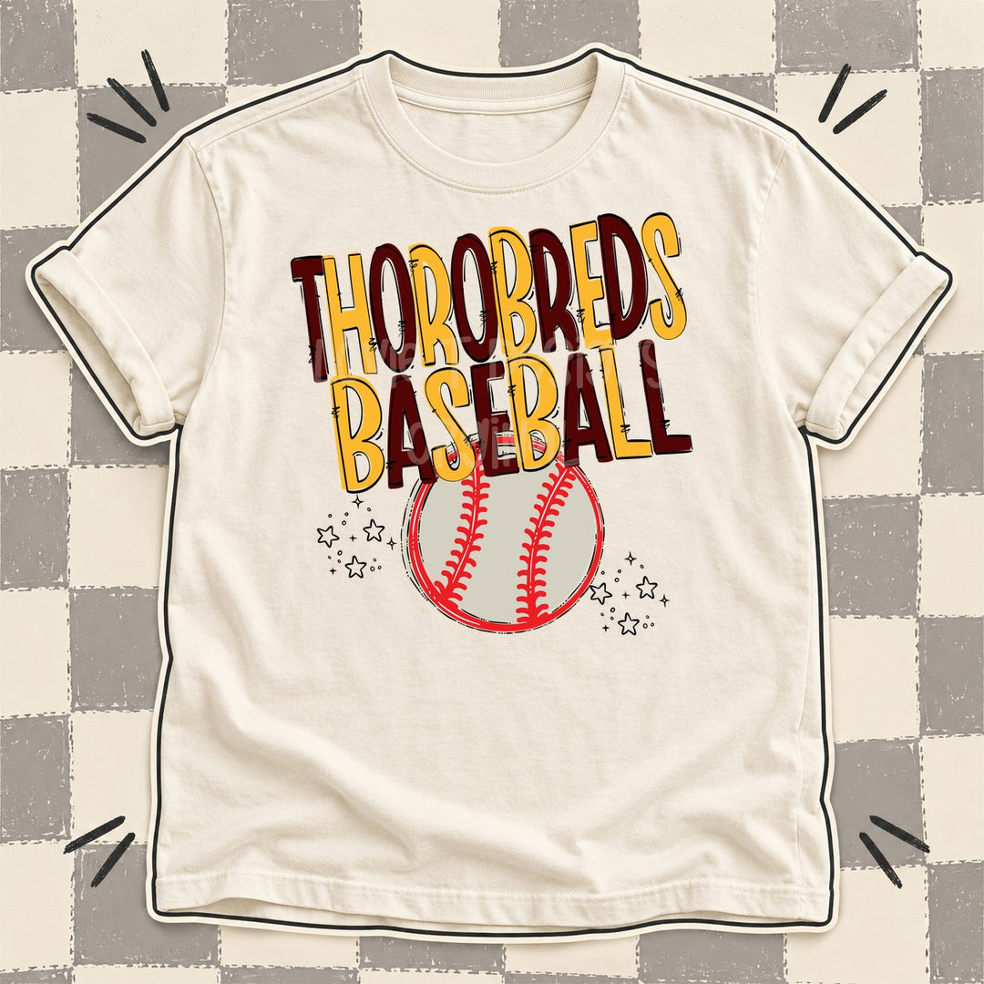 Thorobreds Maroon Yellow Gold Team Go Baseball Mascots DTF transfer mockup