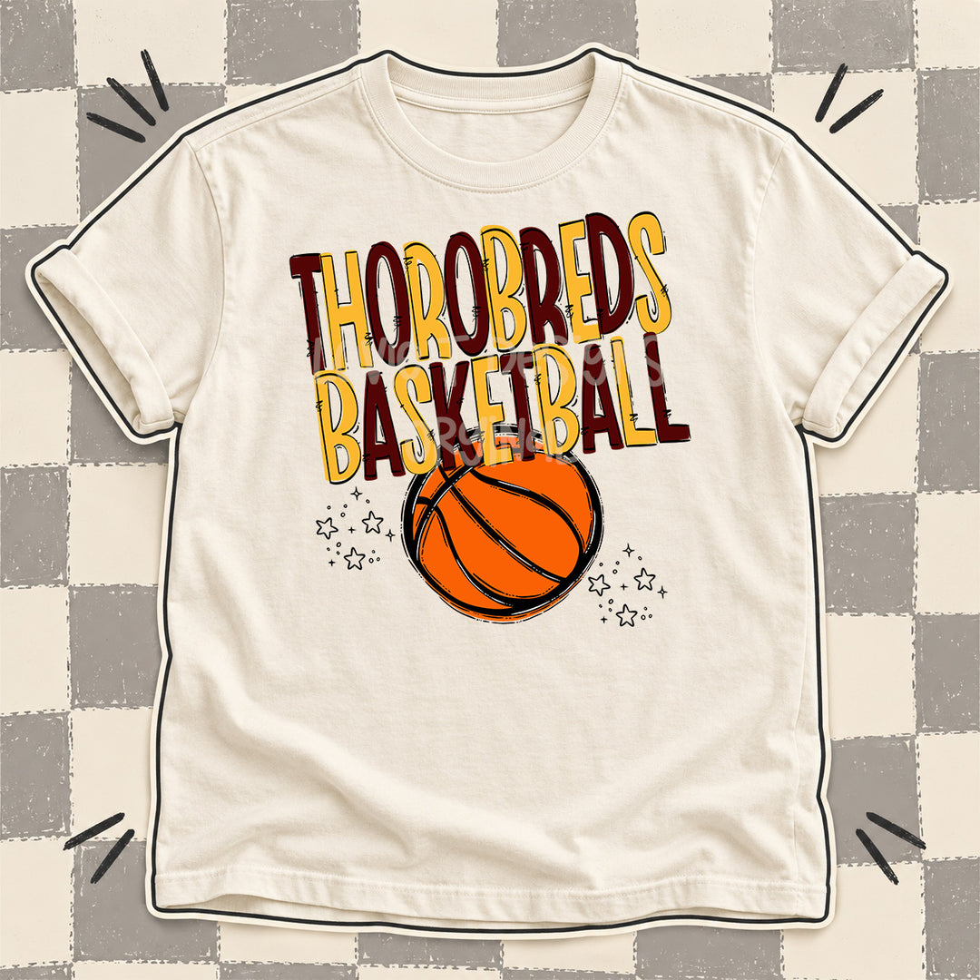 Thorobreds Maroon Yellow Gold Team Go Basketball Mascots DTF transfer