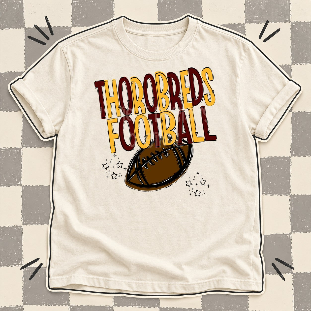 Team Go Football Mascots Thorobreds Maroon Yellow Gold design