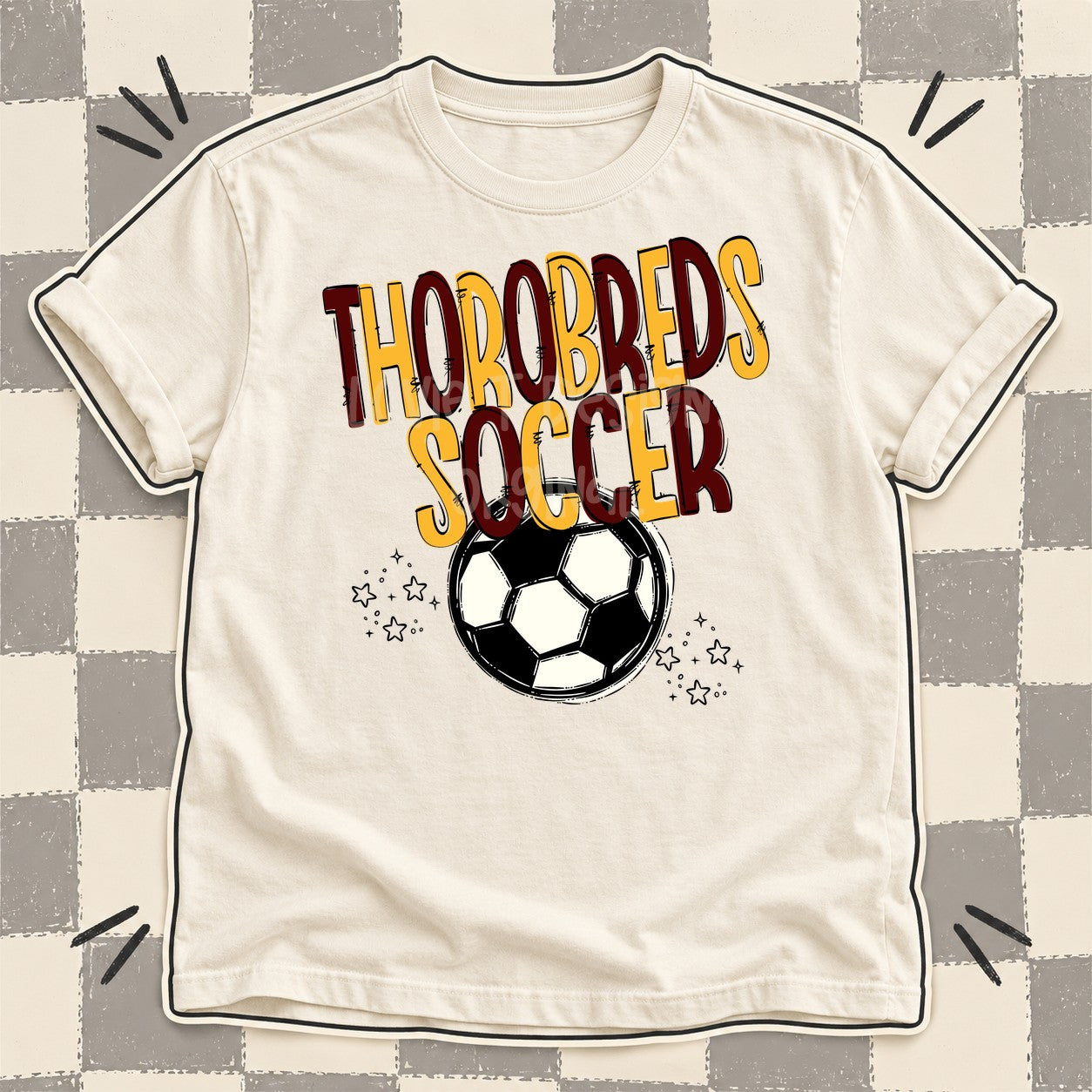Team Go Soccer Mascots Thorobreds Maroon Yellow Gold design
