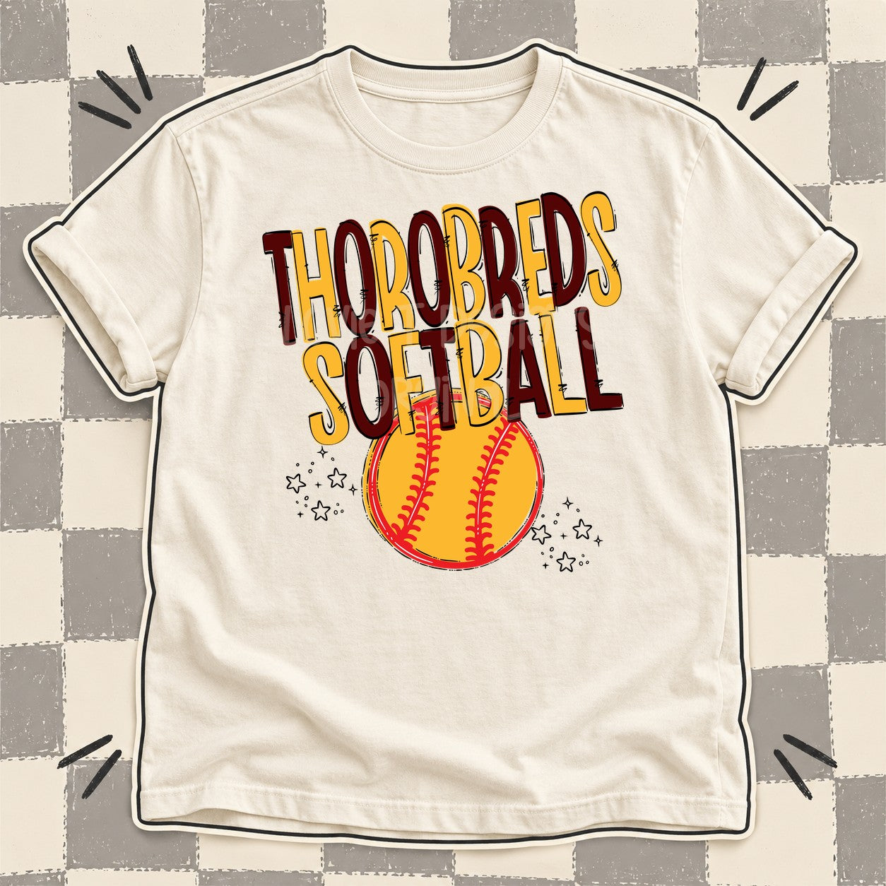 Team Go Softball Mascots Thorobreds Maroon Yellow Gold design
