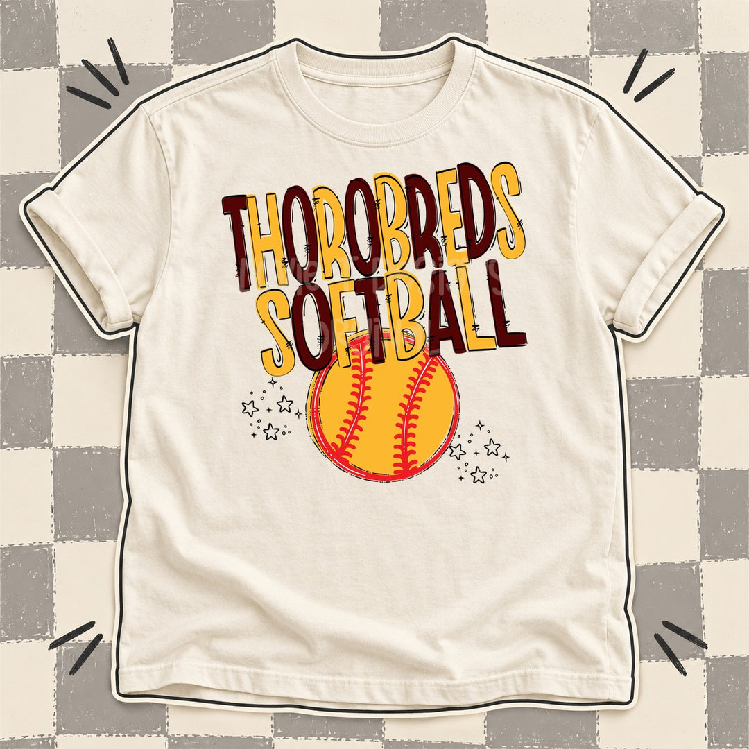 Thorobreds Maroon Yellow Gold Team Go Softball Mascots DTF transfer mockup