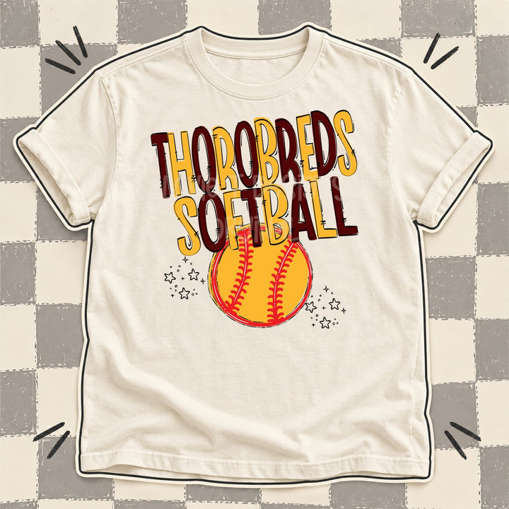 Thorobreds Maroon Yellow Gold Team Go Softball Mascots DTF transfer mockup