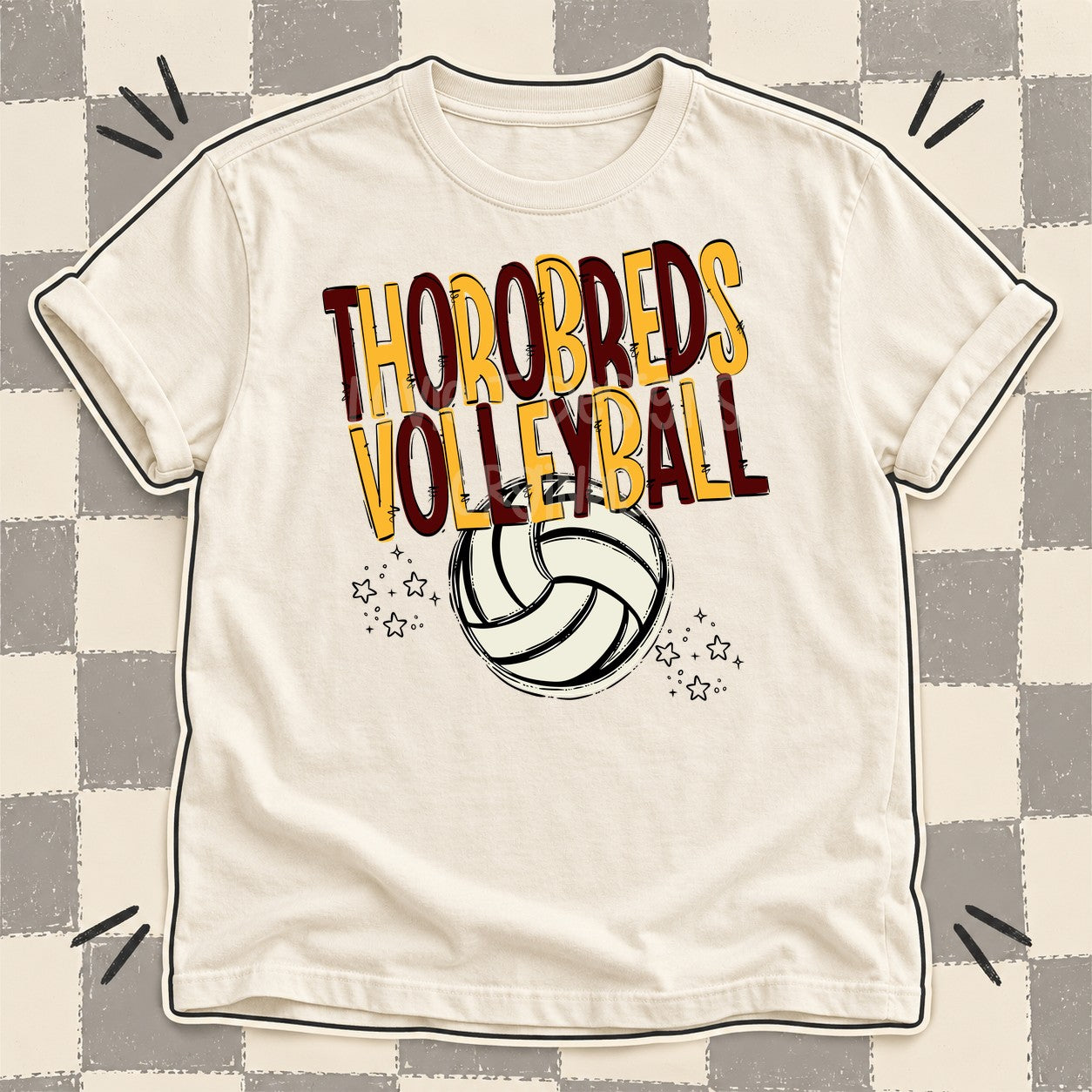 Team Go Volleyball Mascots Thorobreds Maroon Yellow Gold design