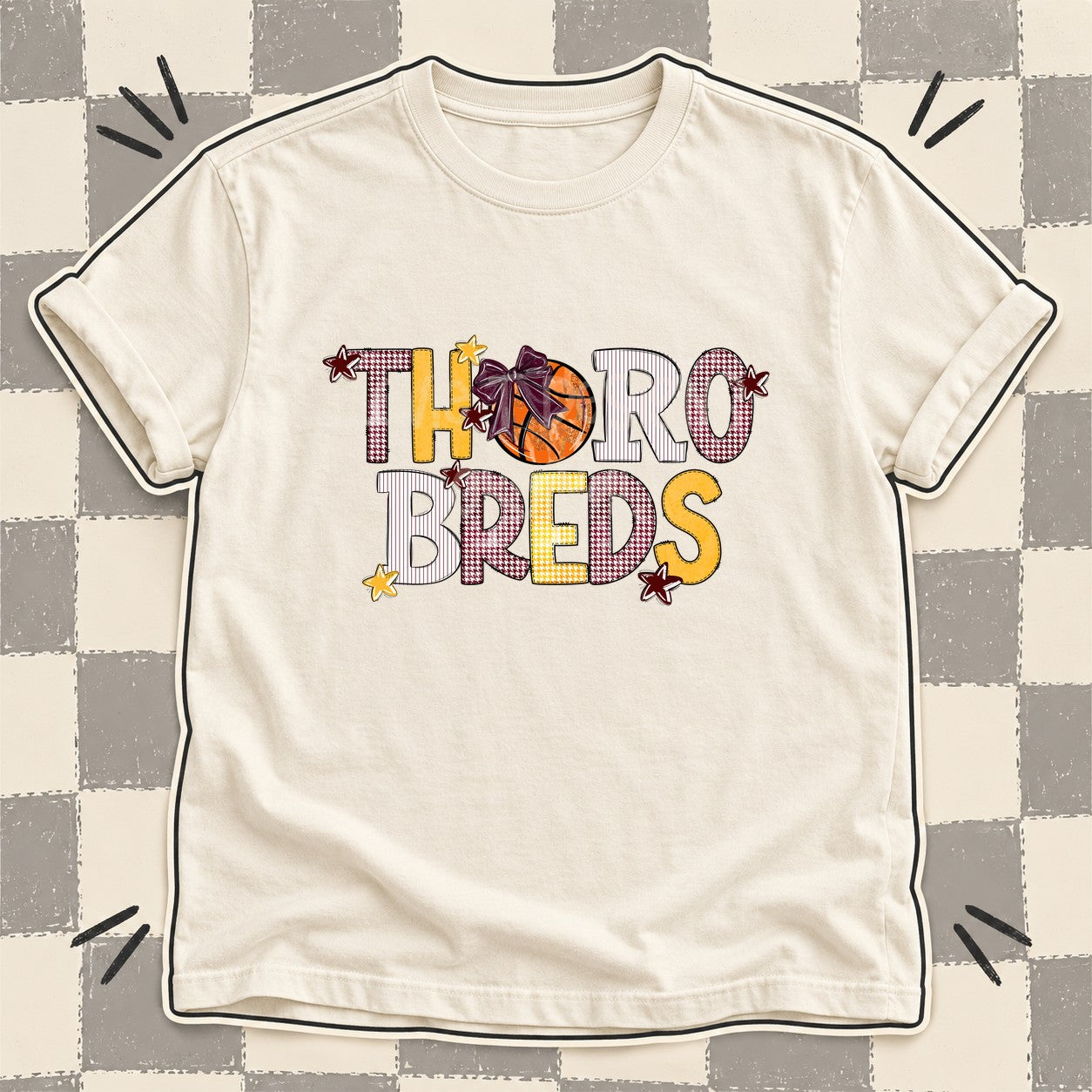 Mixed Doodle Basketball Mascots – Mascot Colors Thorobreds Maroon Yellow Gold White design