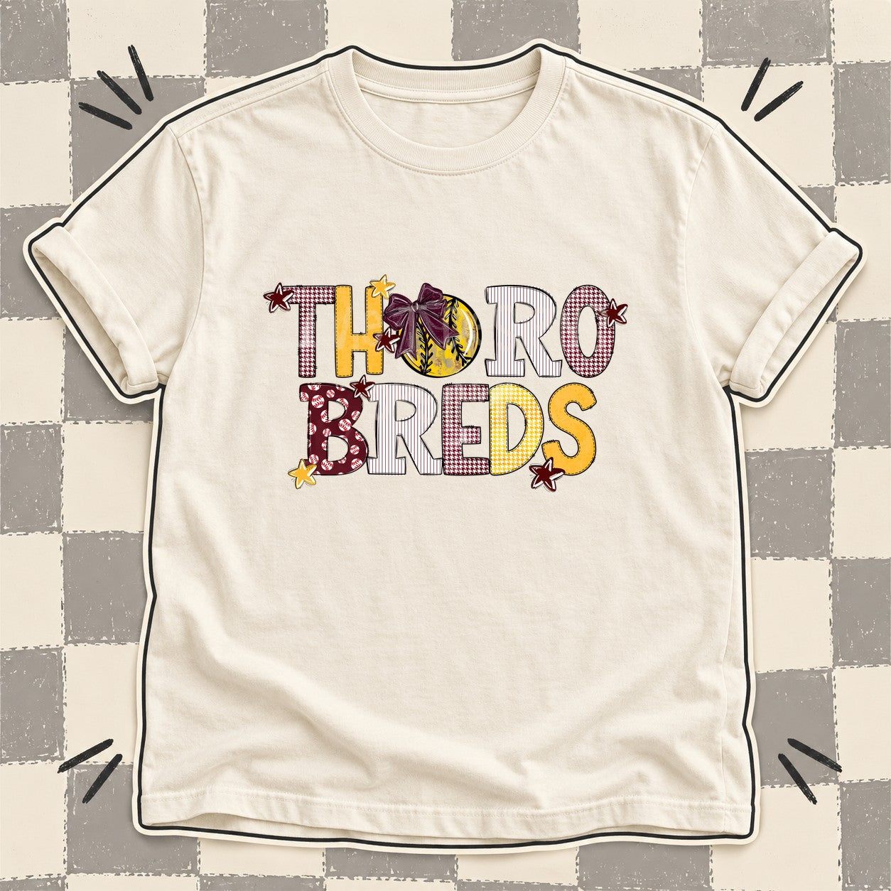 Mixed Doodle Softball Mascots – Mascot Colors Thorobreds Maroon Yellow Gold White design