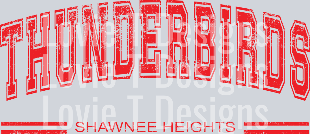 THUNDERBIRDS SHAWNEE HEIGHTS RED VARSITY DISTRESSED