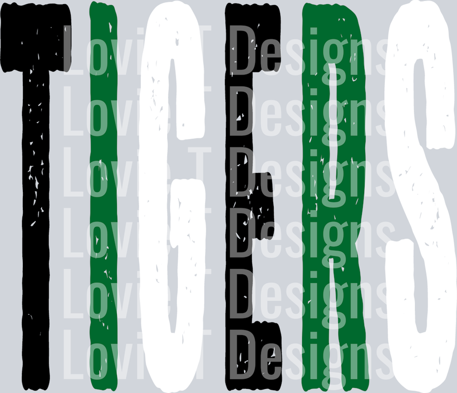 TIGERS BLACK GREEN AND WHITE GRUNGE MASCOT