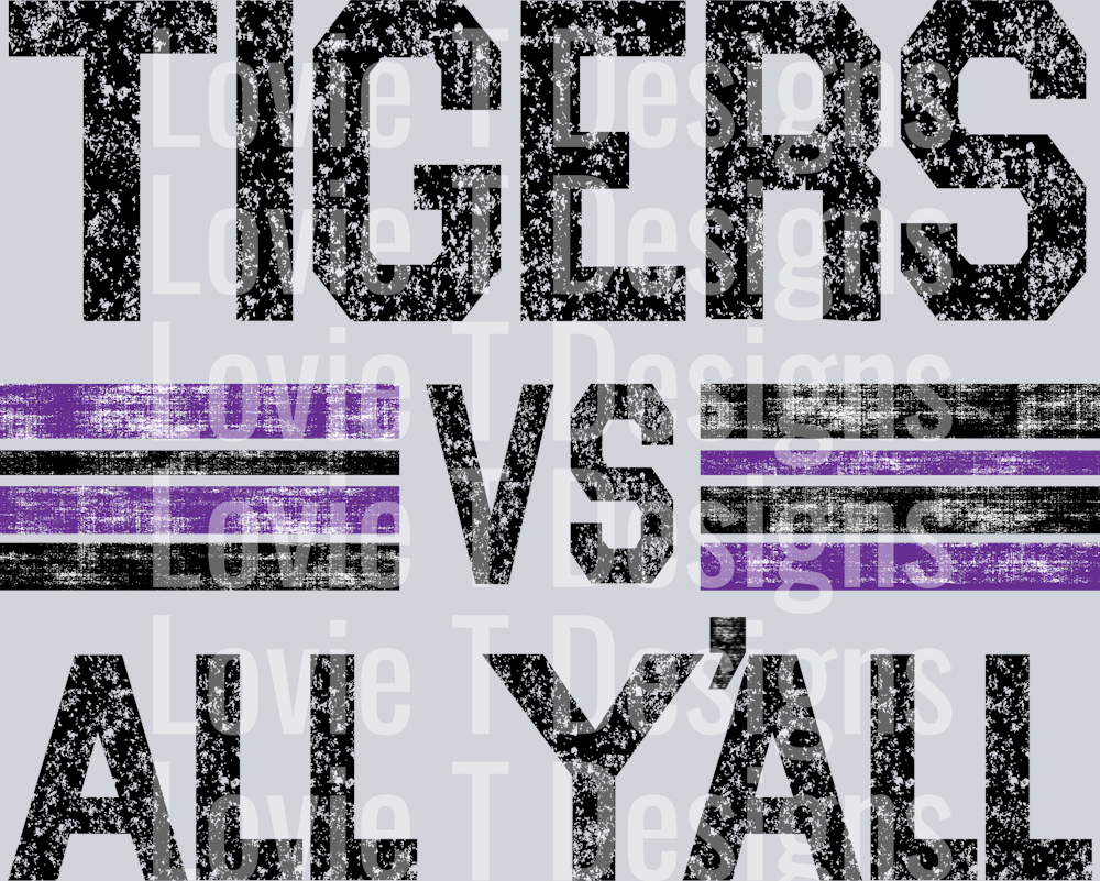 TIGERS BLACK VS ALL YALL PUPRLE AND BLACK