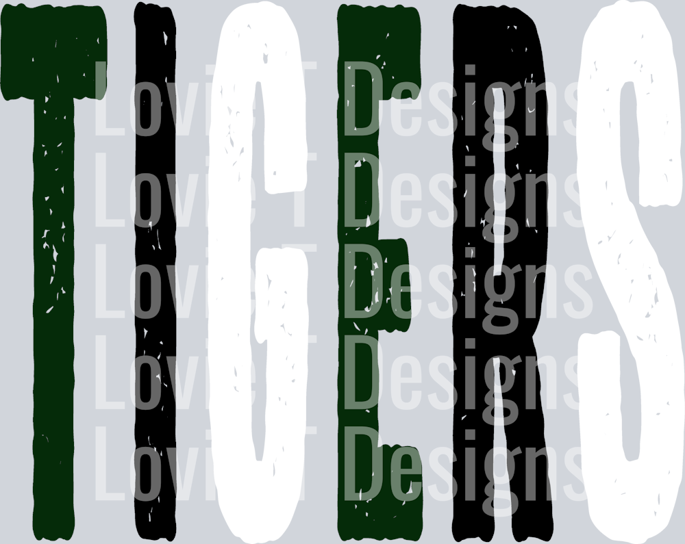 TIGERS DARK GREEN BLACK AND WHITE OVERSIZED GRUNGE MASCOT