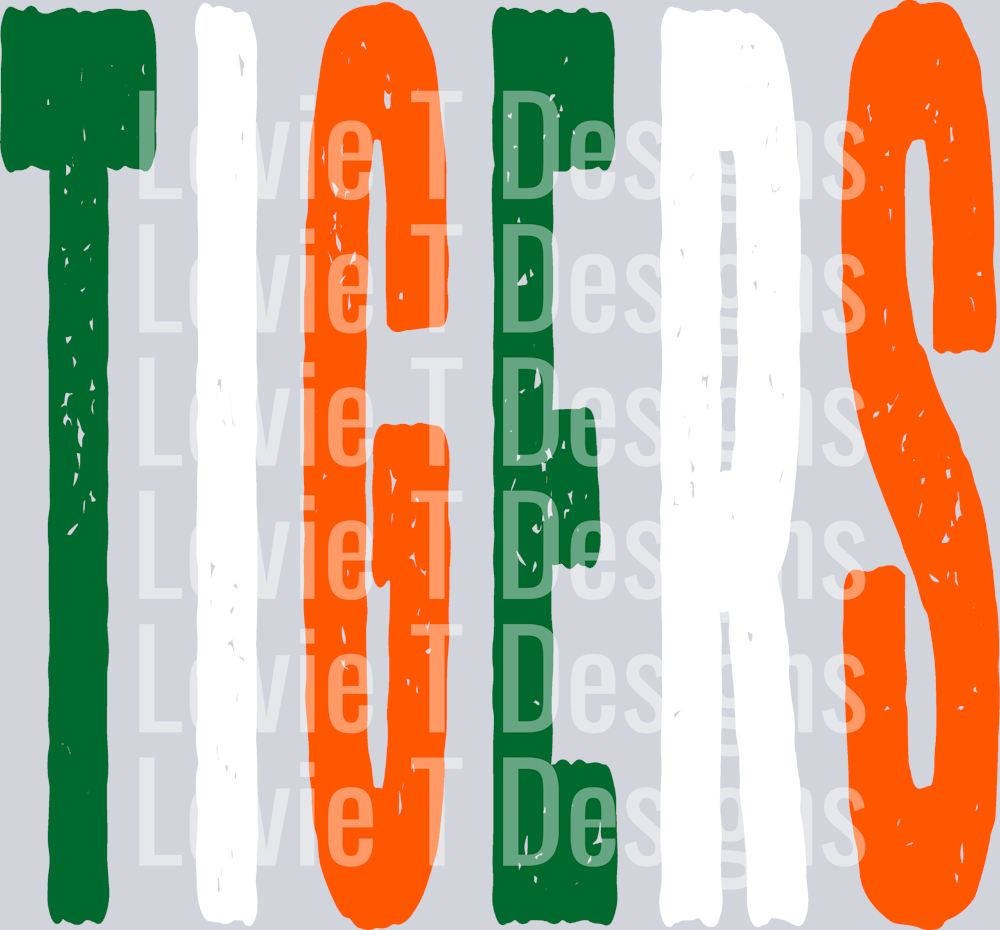 TIGERS GRUNGE MASCOT GREEN WHITE AND ORANGE