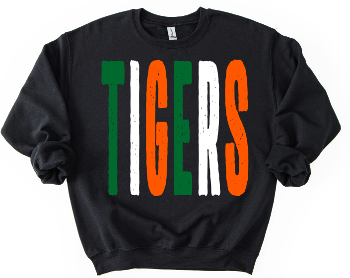 TIGERS GRUNGE MASCOT GREEN WHITE AND ORANGE