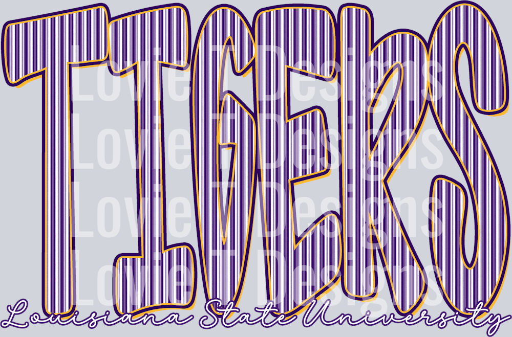 TIGERS Louisiana State University PURPLE SEERSUCKER WITH YELLOW GOLD OUTLINE