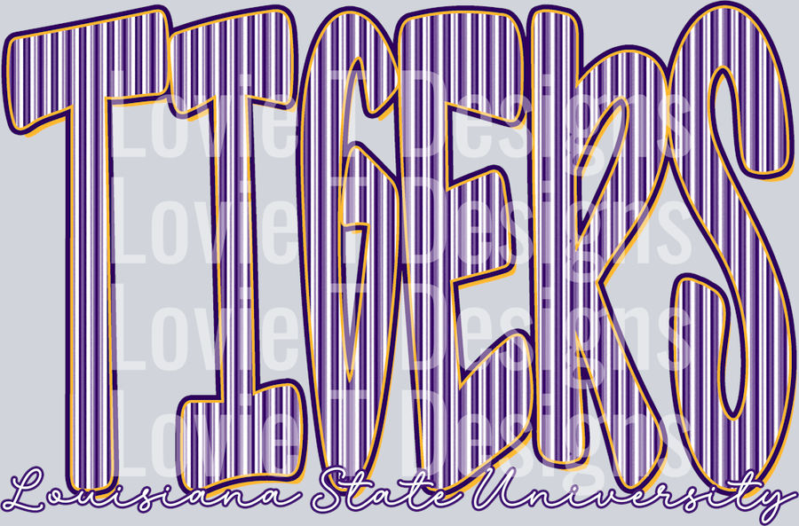 TIGERS Louisiana State University PURPLE SEERSUCKER WITH YELLOW GOLD OUTLINE