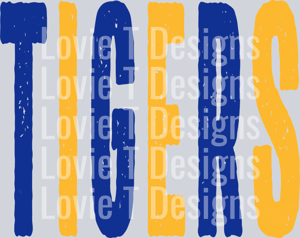 TIGERS ROYAL BLUE AND YELLOW GOLD OVERSIZED GRUNGE MASCOT