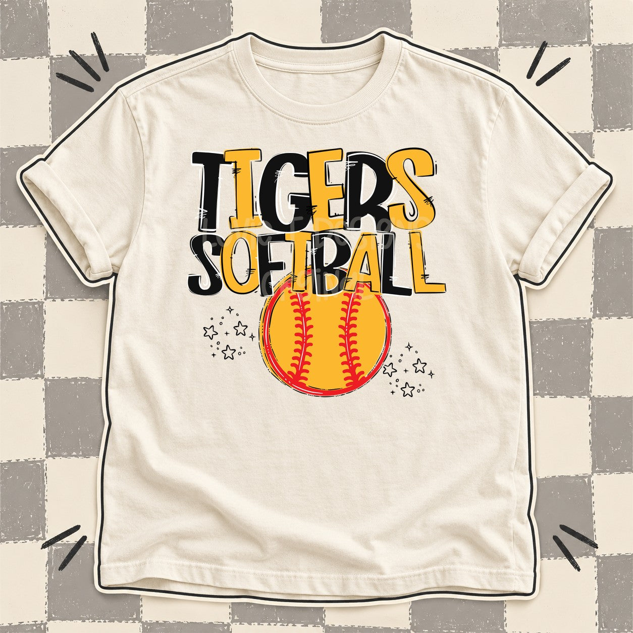 Team Go Softball Mascots Tigers Black Yellow Gold design