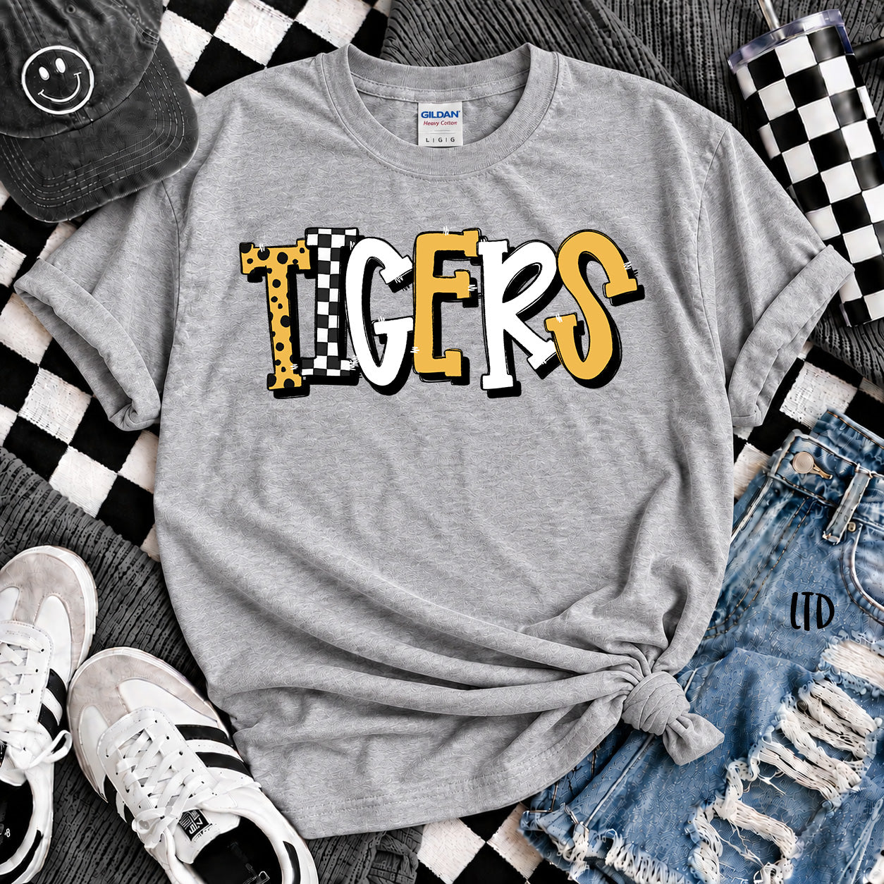Dot Dot Check Mix Mascots Tigers Black Yellow Gold design
