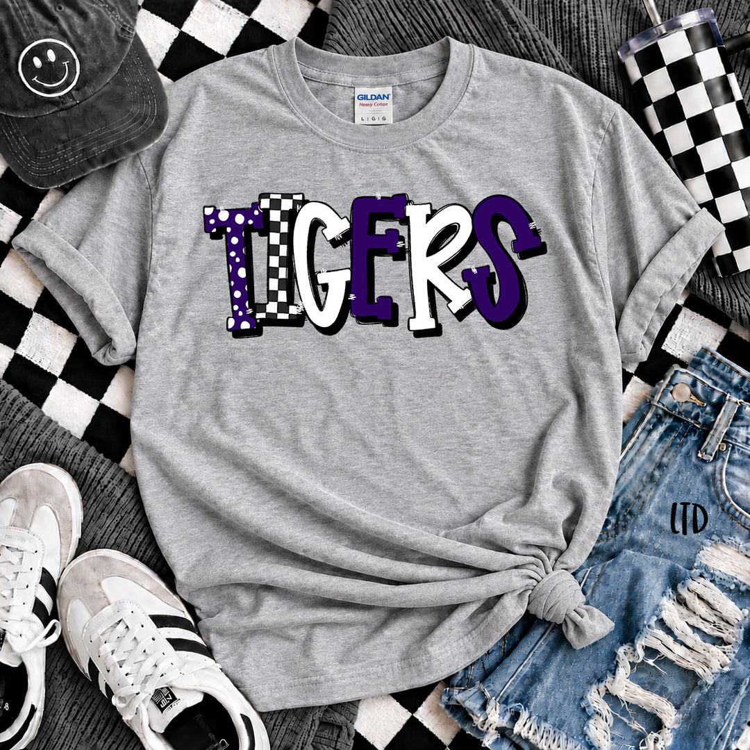 Tigers Purple White Dot Dot Check Mix Mascots DTF transfer mockup