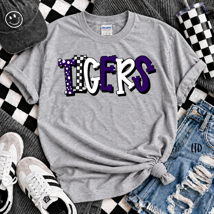 Tigers Purple White Dot Dot Check Mix Mascots DTF transfer mockup