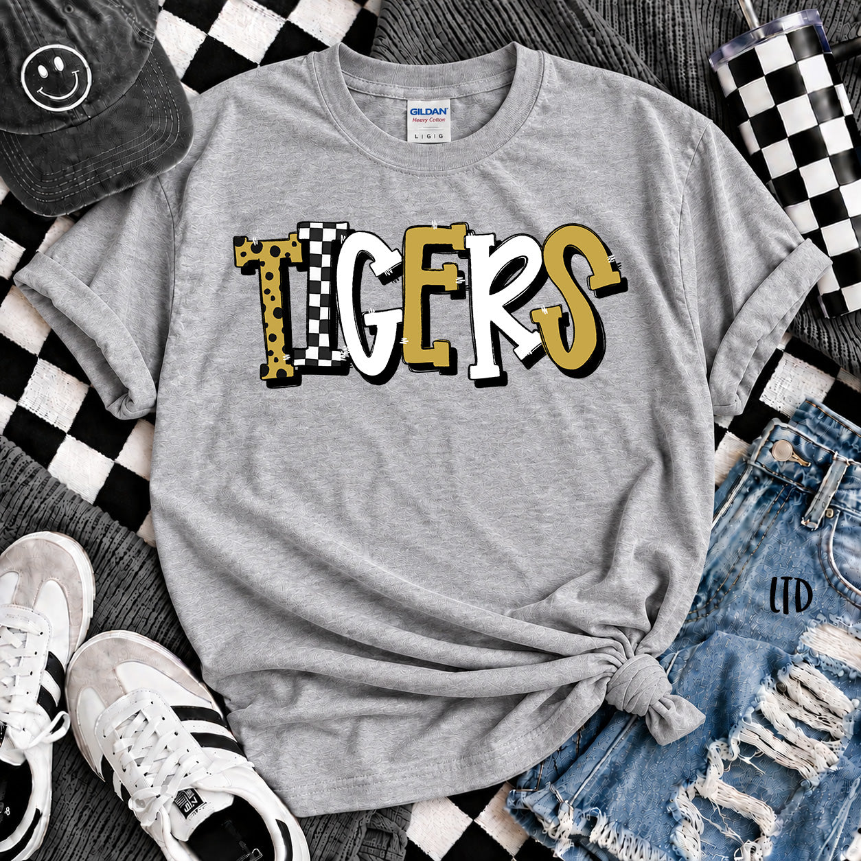 Dot Dot Check Mix Mascots Tigers Vegas Gold Black design