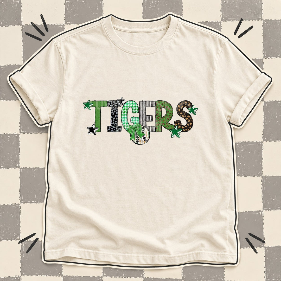Tigers Green Black Mixed Doodle Baseball Mascots – Mascot Colors DTF transfer mockup