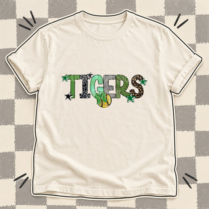 Tigers Green Black Mixed Doodle Softball Mascots – Mascot Colors DTF transfer mockup