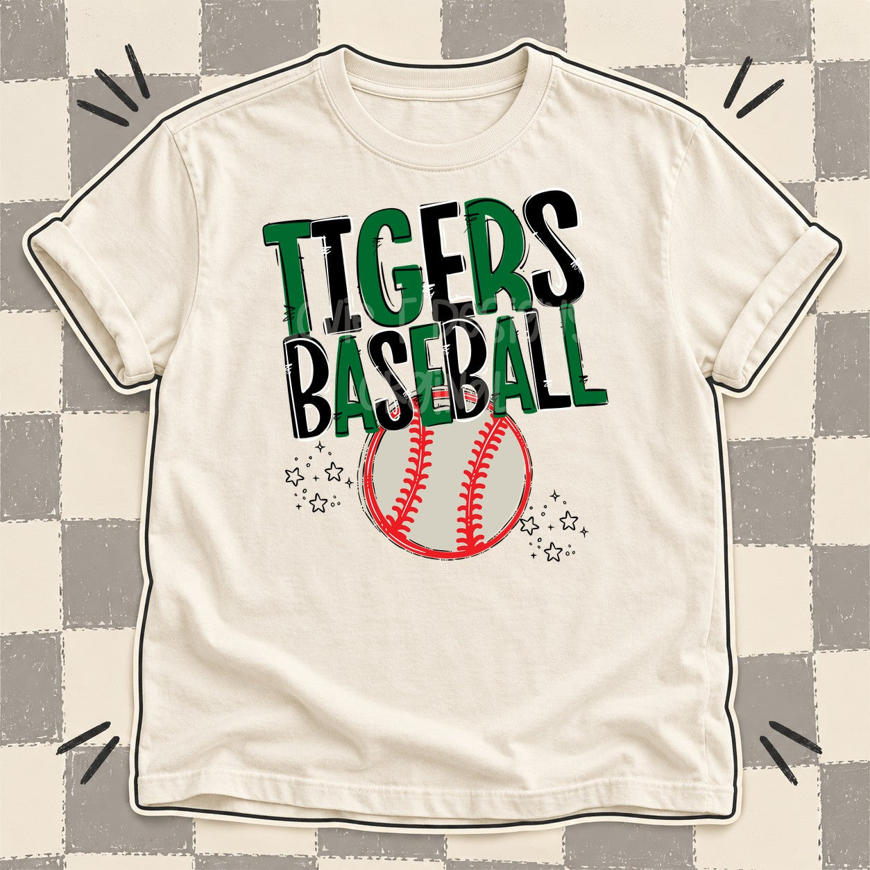 Team Go Baseball Mascots Tigers Kelly Green Black design