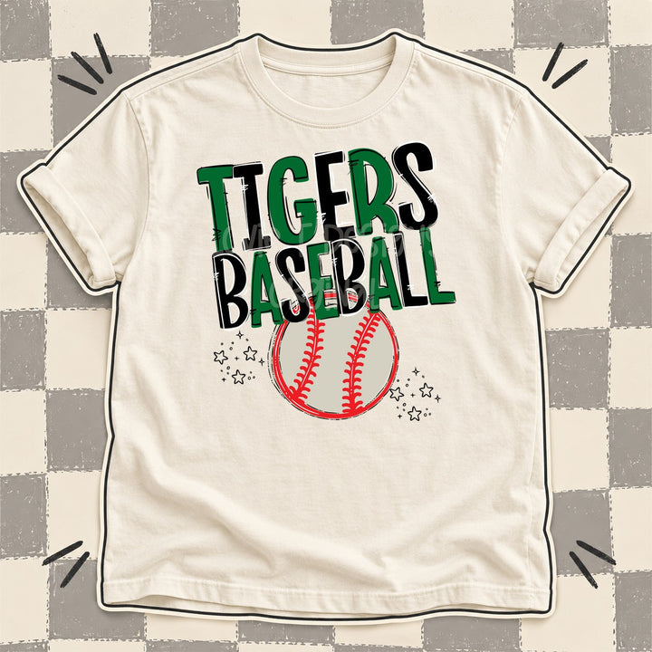 Tigers Kelly Green Black Team Go Baseball Mascots DTF transfer mockup