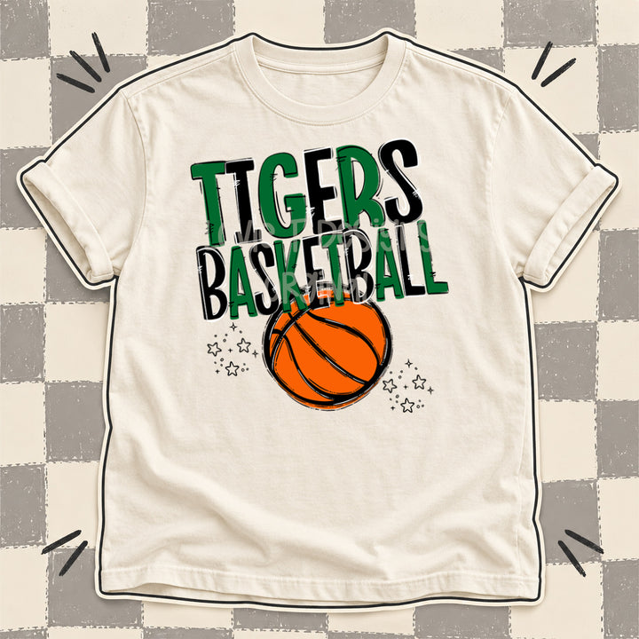 Tigers Kelly Green Black Team Go Basketball Mascots DTF transfer