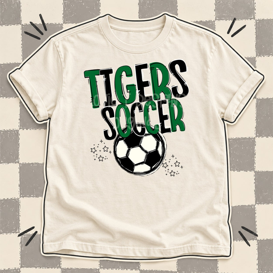 Tigers Kelly Green Black Team Go Soccer Mascots DTF transfer mockup