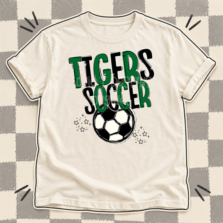 Tigers Kelly Green Black Team Go Soccer Mascots DTF transfer mockup