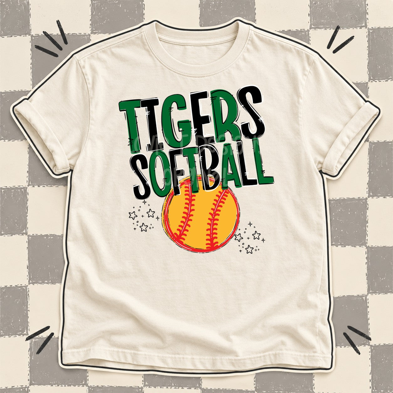 Team Go Softball Mascots Tigers Kelly Green Black design