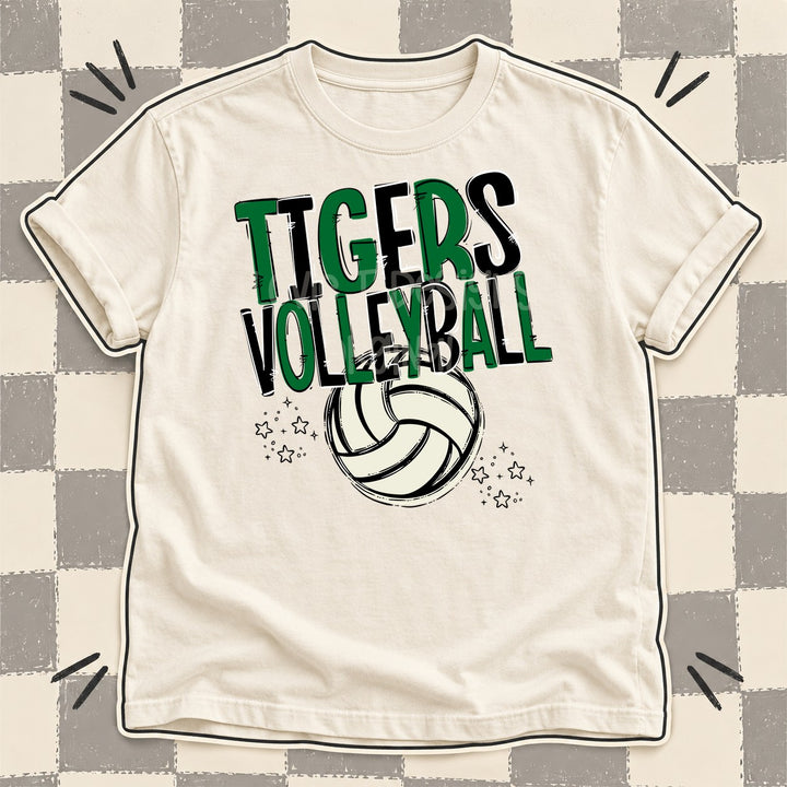 Tigers Kelly Green Black Team Go Volleyball Mascots DTF transfer mockup
