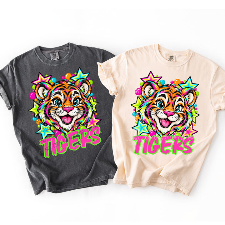 Tigers Neon Starstruck mascot DTF transfer