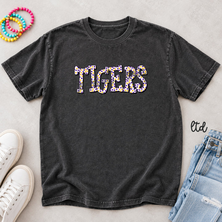 Tigers Purple Gold Polka Dot Mascots DTF transfer mockup
