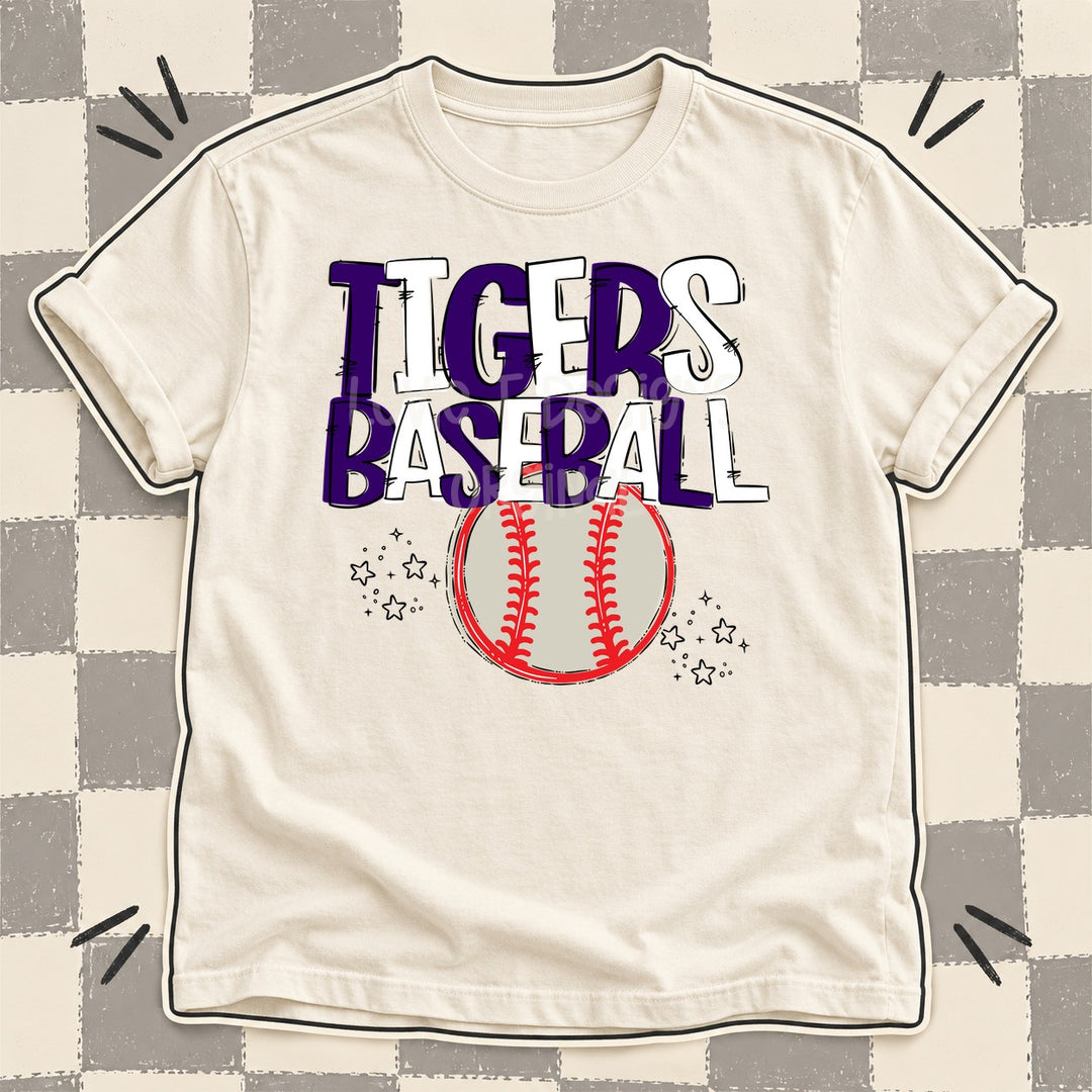 Tigers Purple White Team Go Baseball Mascots DTF transfer mockup