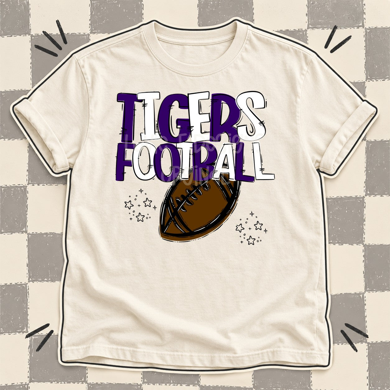 Team Go Football Mascots Tigers Purple White design