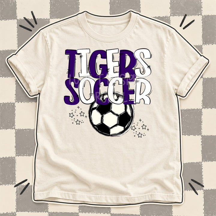 Tigers Purple White Team Go Soccer Mascots DTF transfer mockup