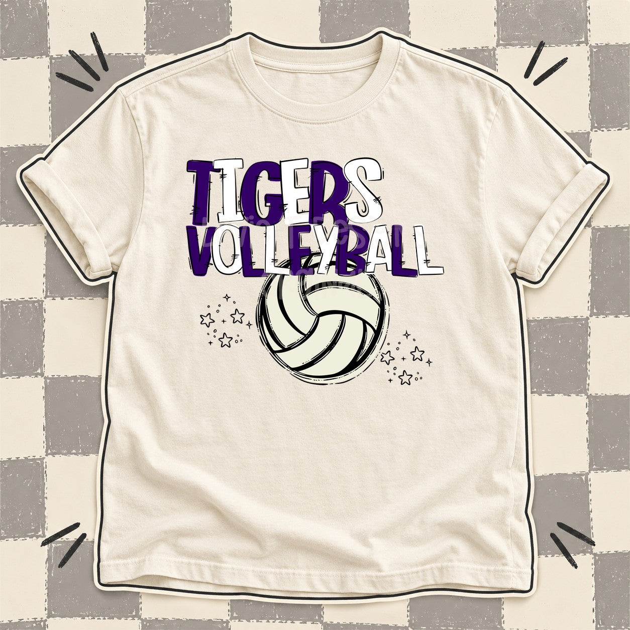 Team Go Volleyball Mascots Tigers Purple White design