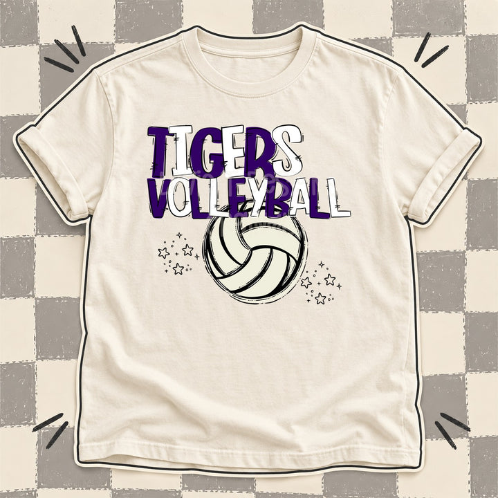 Tigers Purple White Team Go Volleyball Mascots DTF transfer mockup