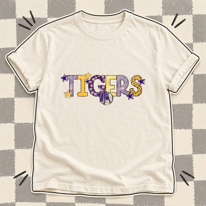 Tigers Purple Yellow Gold Mixed Doodle Baseball Mascots – Mascot Colors DTF transfer mockup