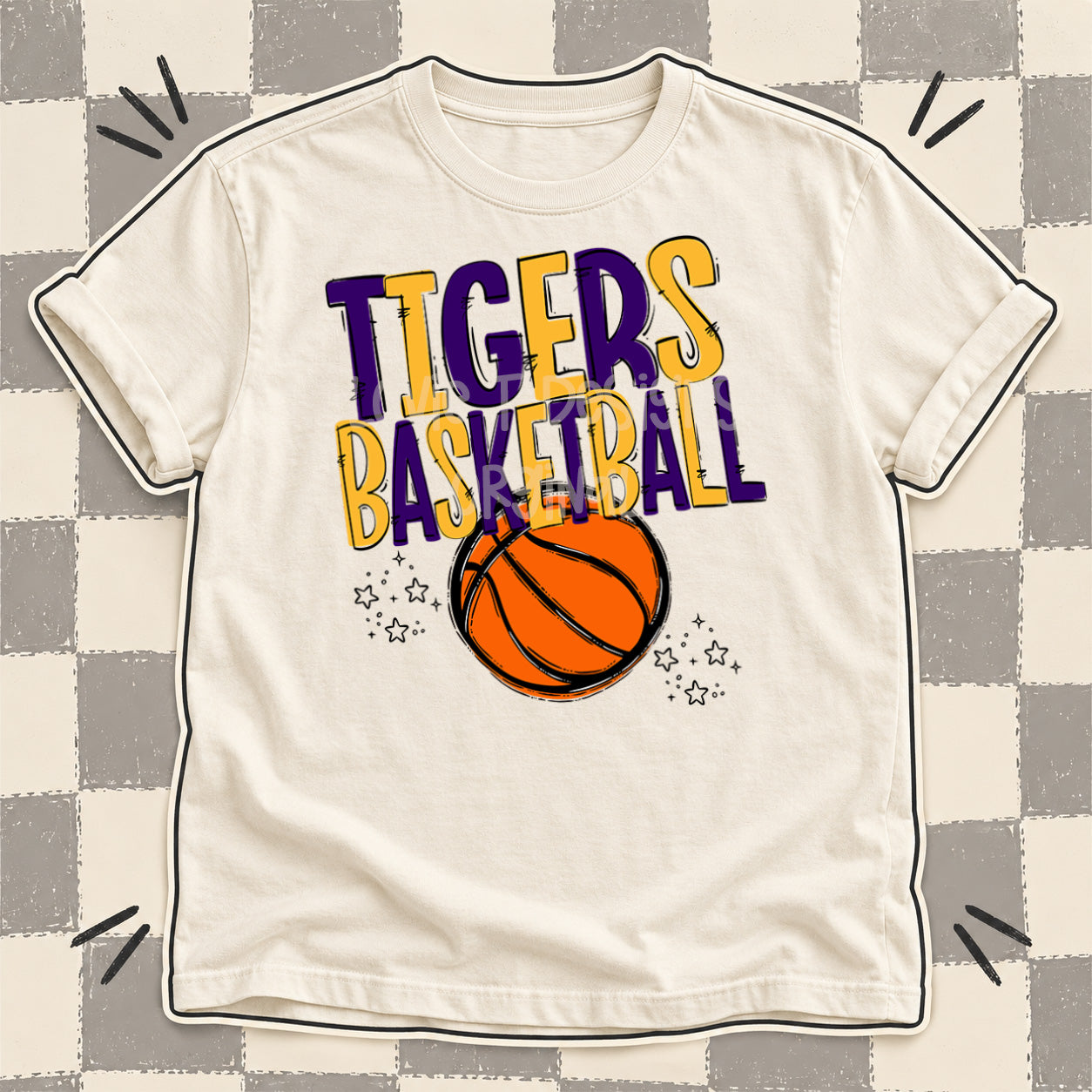 Team Go Basketball Mascots Tigers Purple Yellow Gold design
