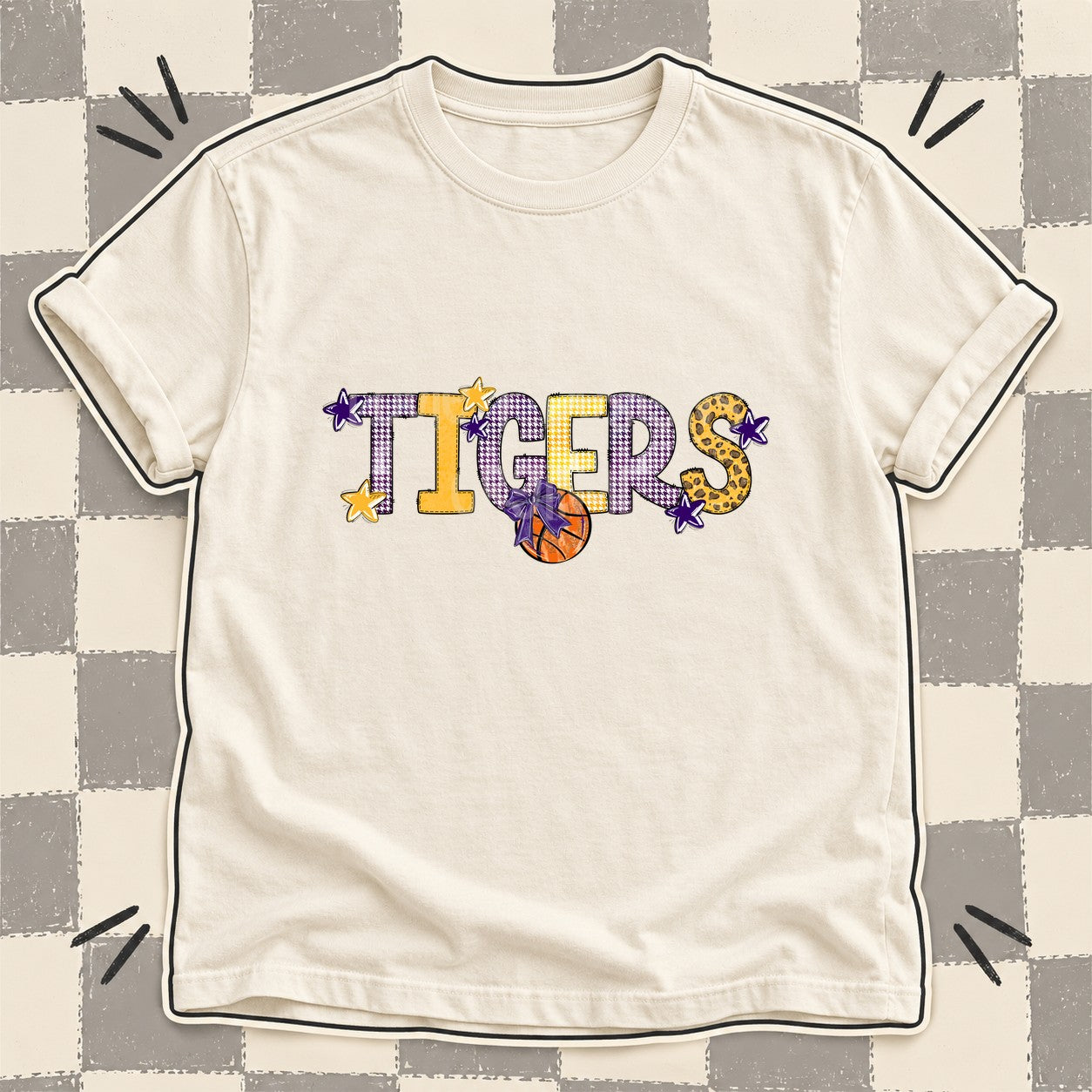 Mixed Doodle Basketball Mascots – Mascot Colors Tigers Purple Yellow Gold design