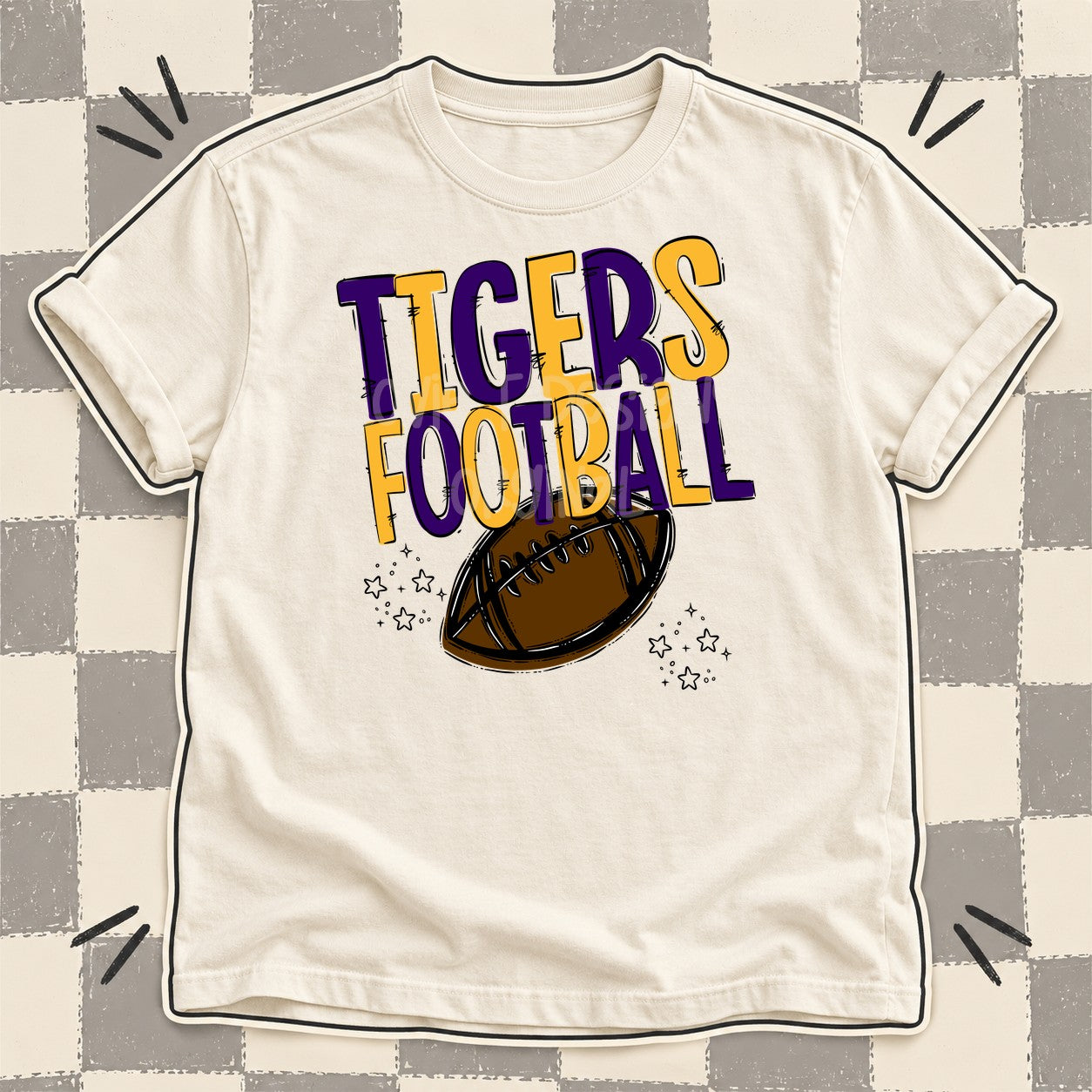 Team Go Football Mascots Tigers Purple Yellow Gold design
