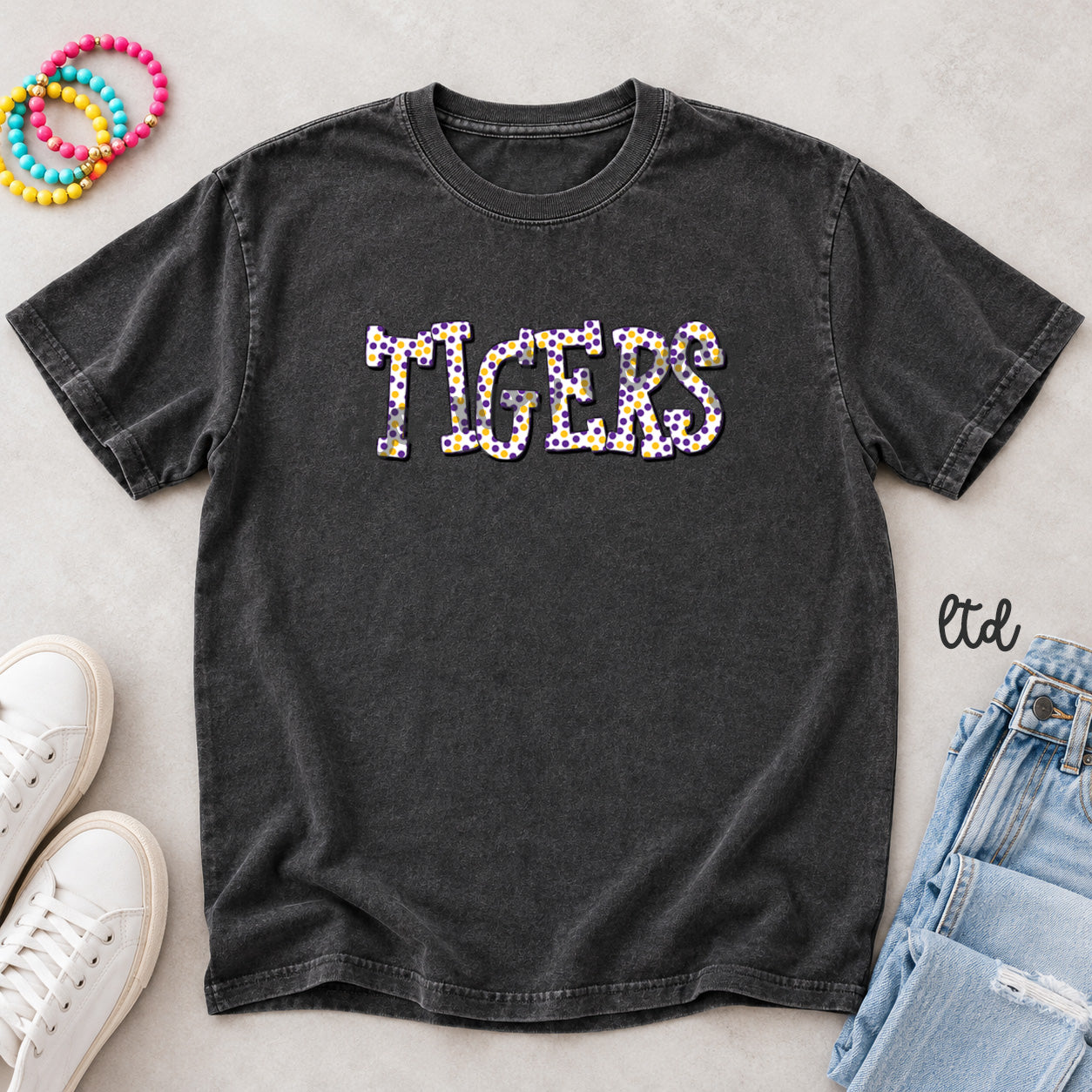 Polka Dot Mascots Tigers Purple Yellow Gold design