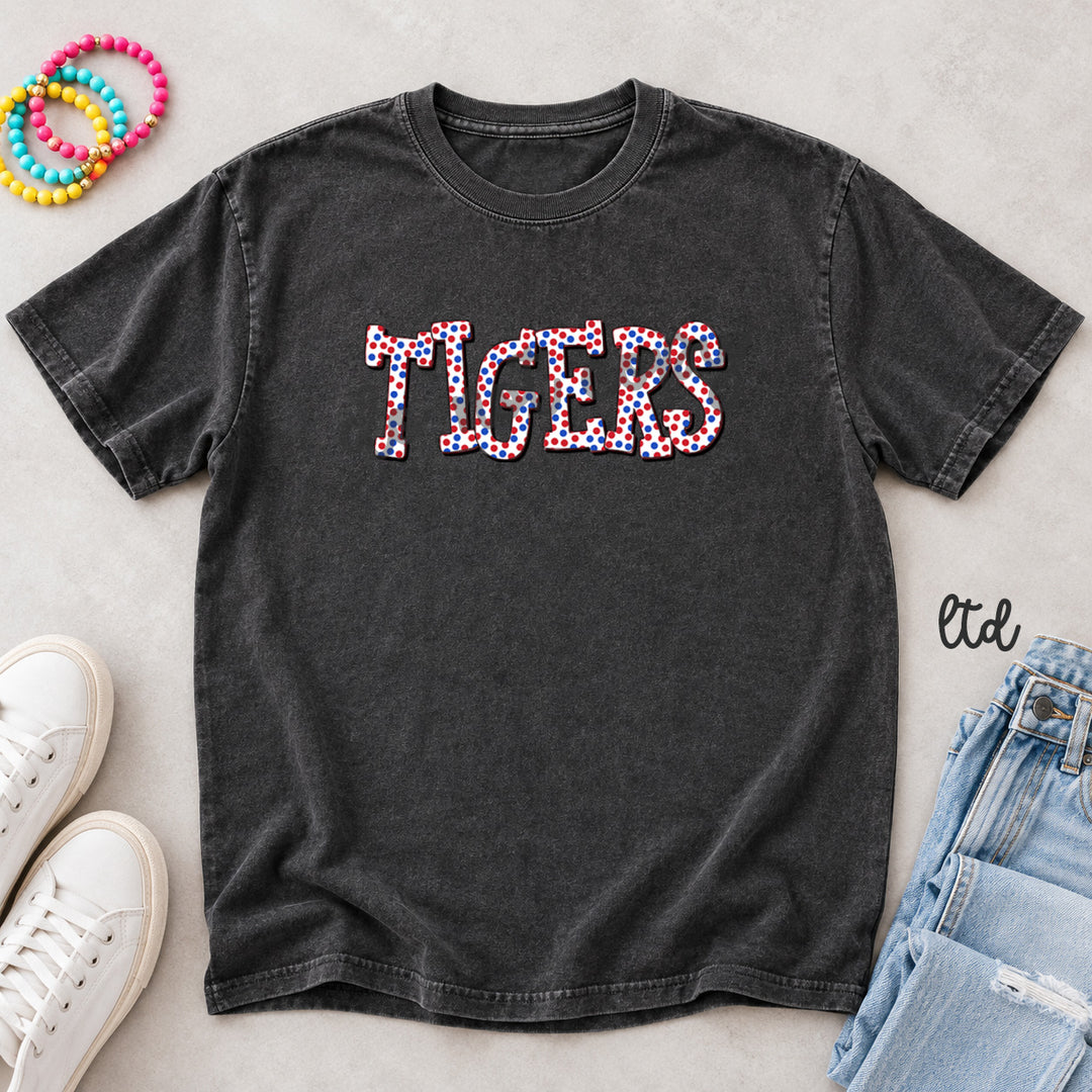 Tigers Red Royal Blue Polka Dot Mascots DTF transfer mockup