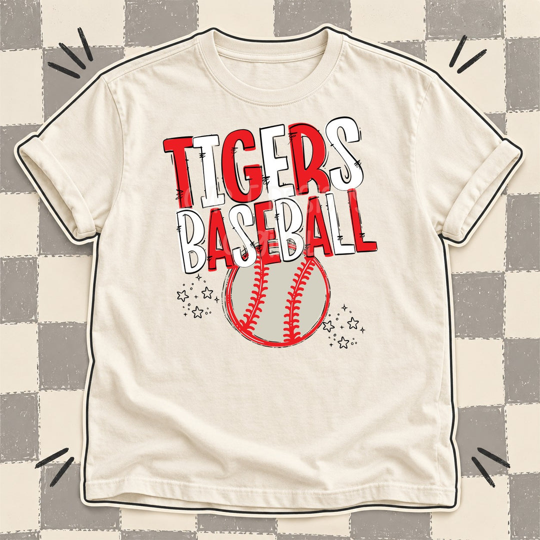 Tigers Red White Team Go Baseball Mascots DTF transfer mockup